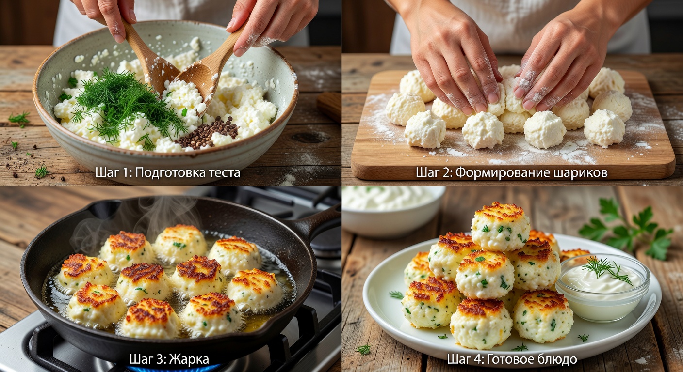 Процесс приготовления Творожные шарики с зеленью