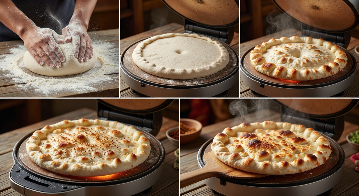 Процесс приготовления Узбекская лепешка в пиццамейкере