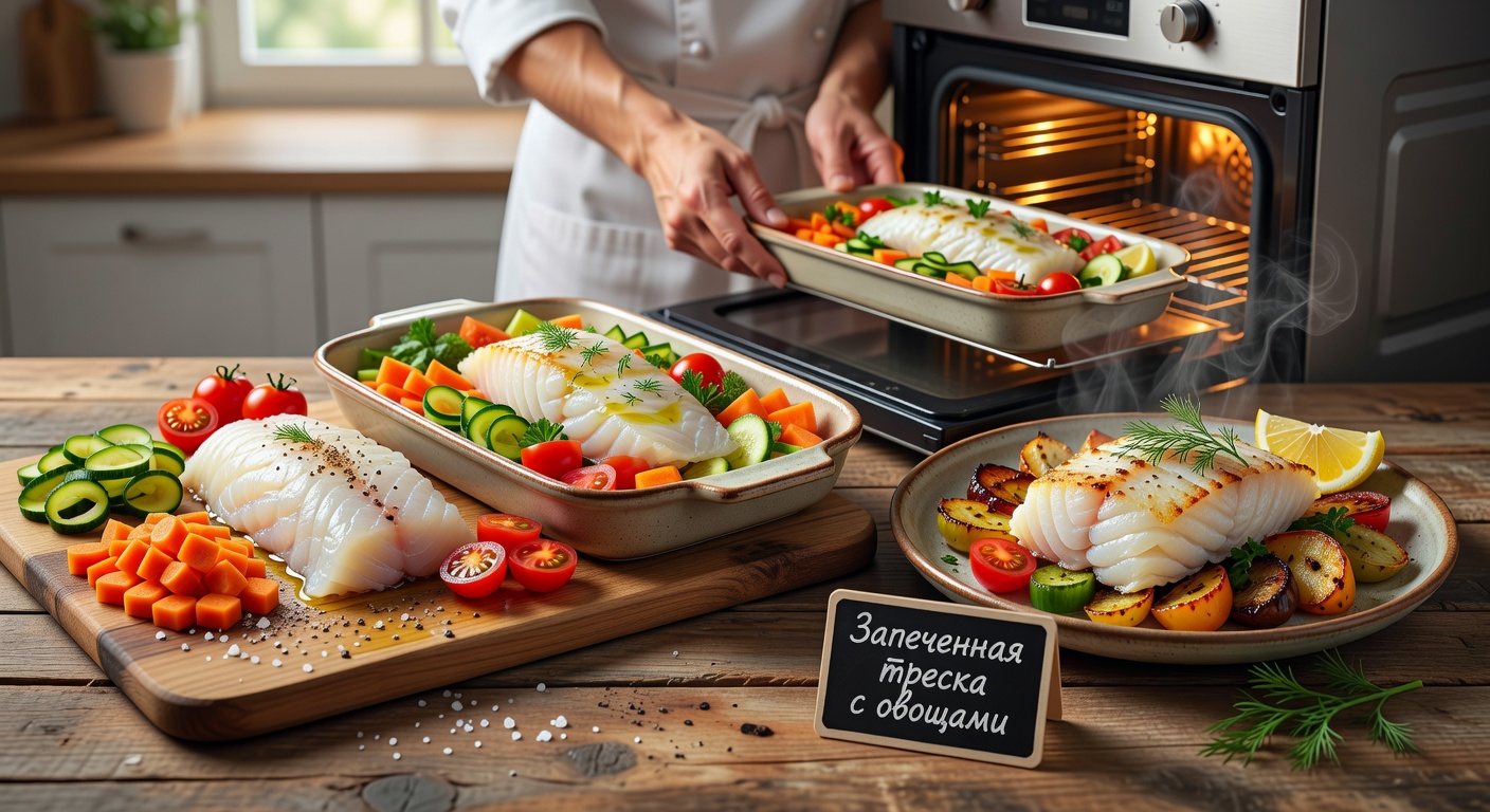 Запеченная треска с овощами процесс
