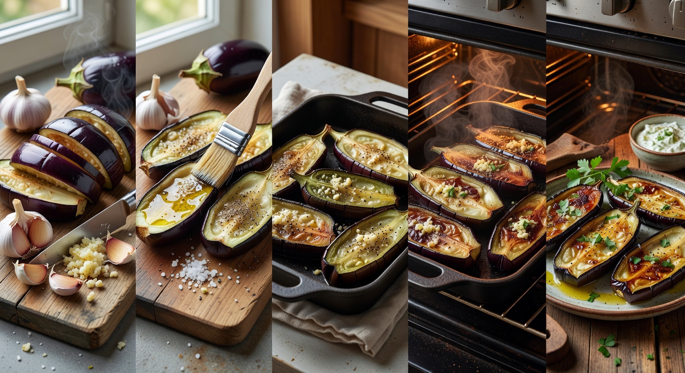 Процесс приготовления Запеченные баклажаны с чесноком