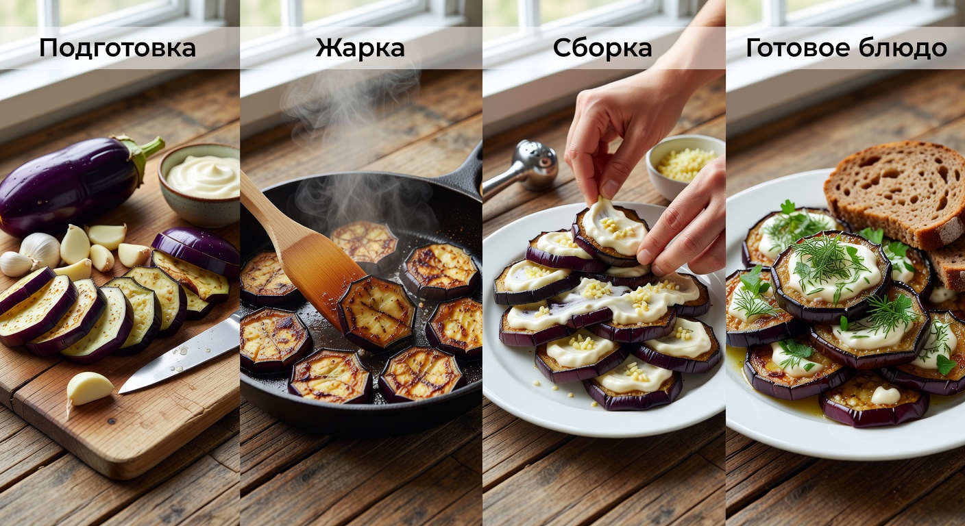 Процесс приготовления Жареные баклажаны с чесноком и майонезом