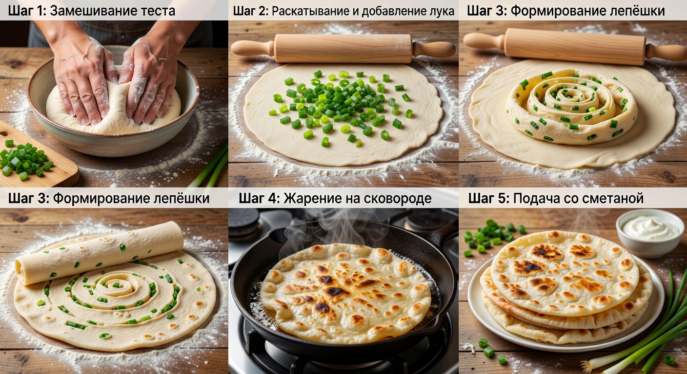Процесс приготовления Жареные лепешки с зеленым луком