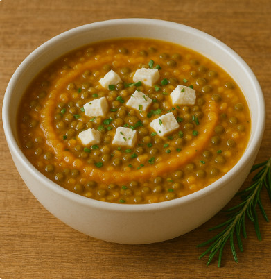 Суп из брюквы с чечевицей и фетой при ХПН, подагре и диабете. Готовится из вымоченных овощей.
