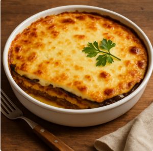Moussaka — греческая запеканка из баклажанов, картофеля и йогурта