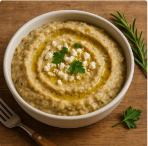 Melitzanosalata — греческое пюре из баклажанов с лимоном