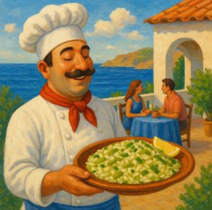 Prasorizo — греческий рис с луком-пореем и лимоном