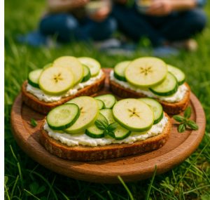 Бутерброды с яблоком, маскарпоне и огурцом