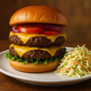 Двойной чизбургер с салатом коул