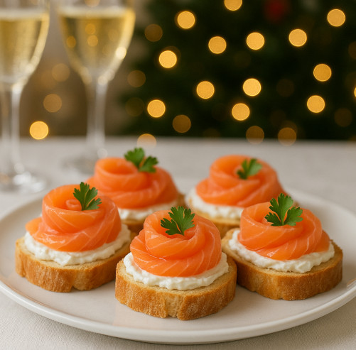 Праздничные бутерброды с красной рыбой и сливочным кремом