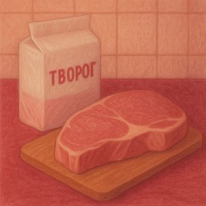 Два раза творог и один раз мясо