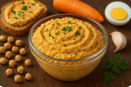 Нежная нутовая намазка с морковью и яйцом на хлебе