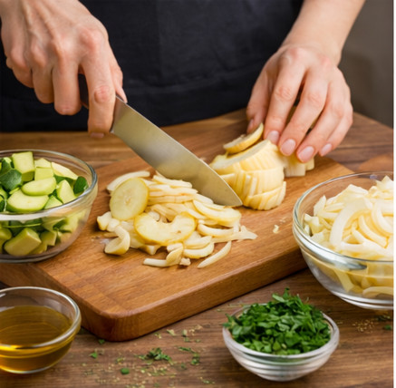 Тёплый салат из кабачков и лука