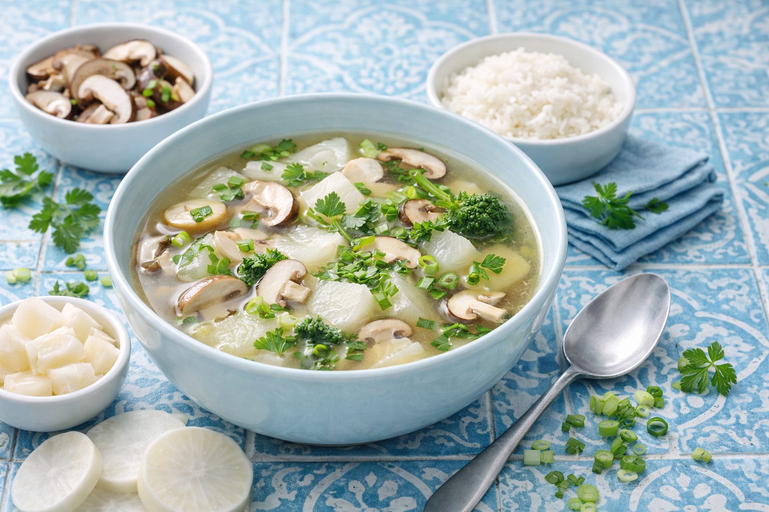 Суп с дайконом и грибами