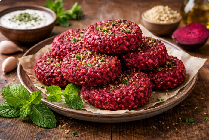 Румяные свекольные котлеты на тарелке