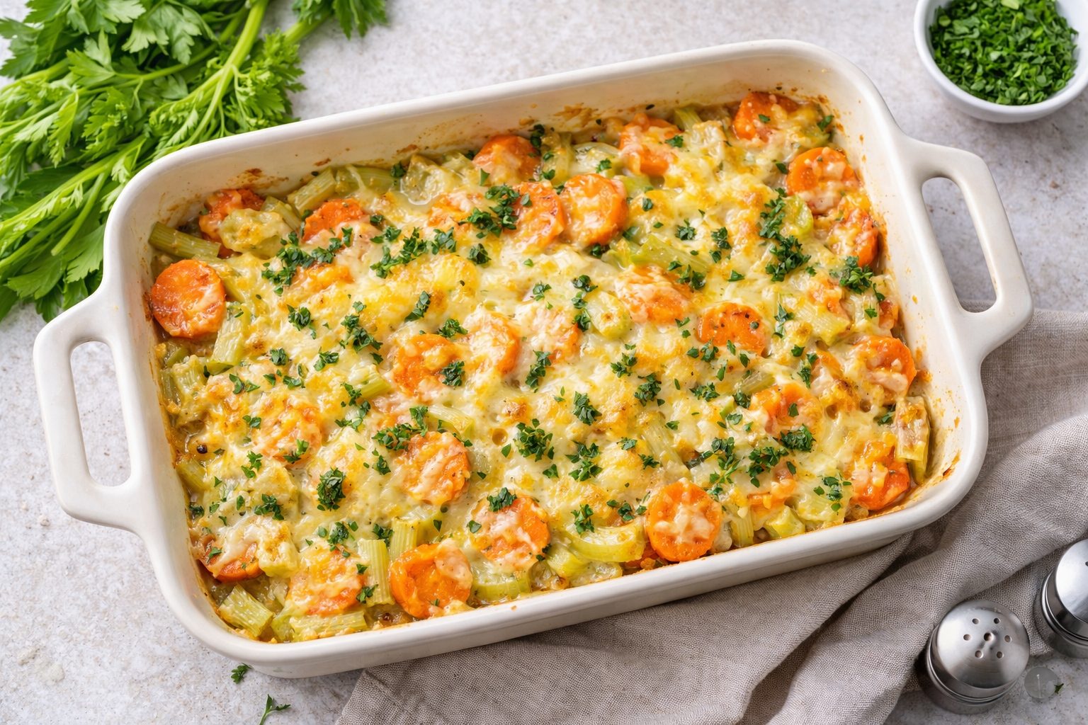 Сочная запеканка из сельдерея и моркови в форме