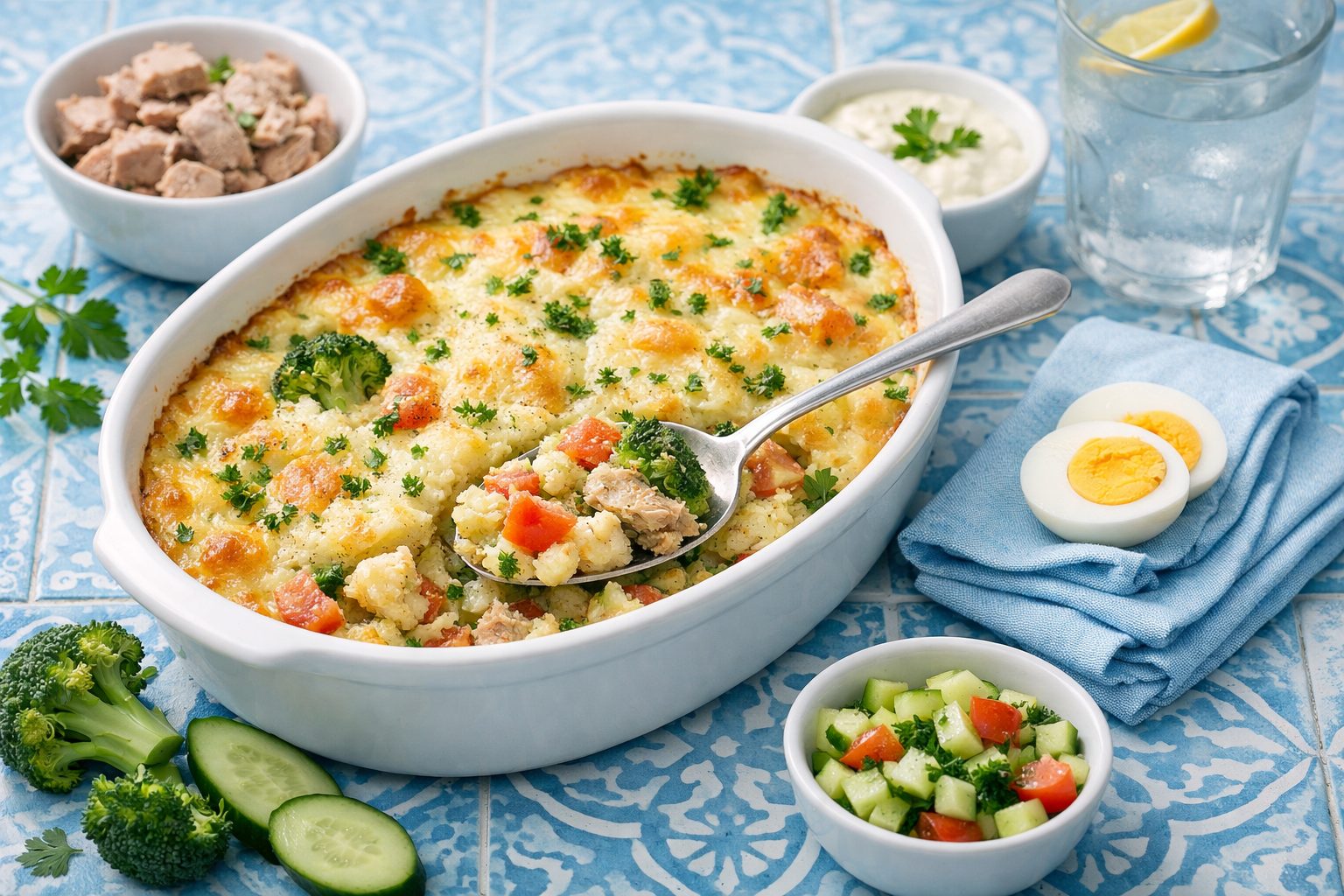 Сочная запеканка с тунцом при контроле уровня сахара с сырной корочкой