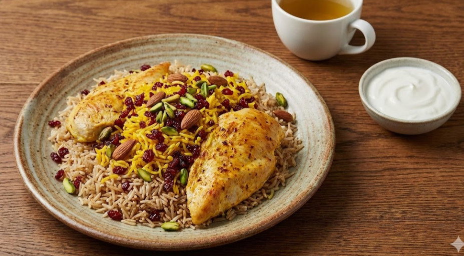 Золотистый рис зерешк-поло с красным барбарисом