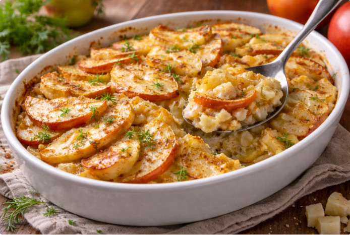 Запеканка из яблок и сельдерея в сметане