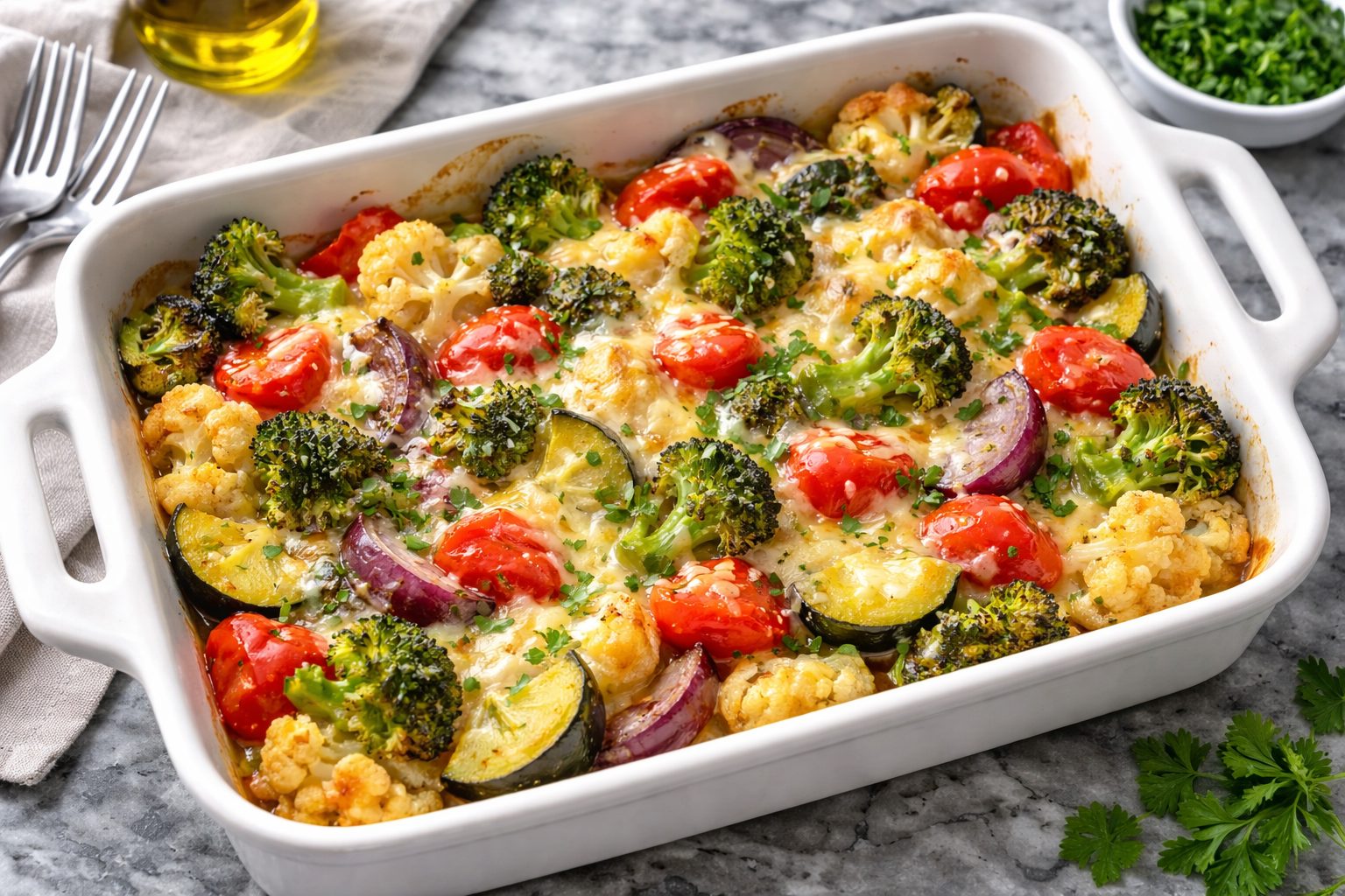 Аппетитные запечённые овощи с сыром при подагре на тарелке