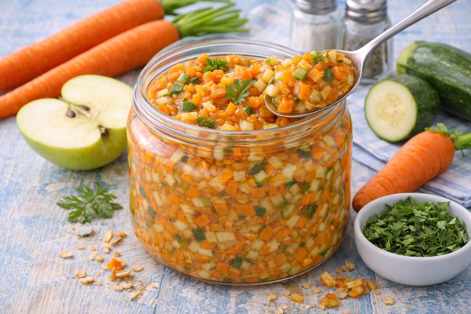 Морковный релиш с кабачком и яблоком в банке