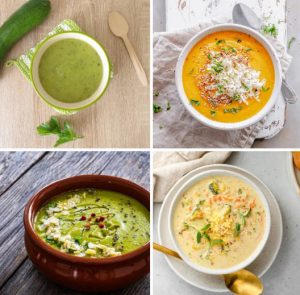 Суп-пбре из кабачков и зелени, варианты подачи
