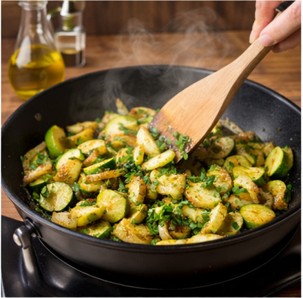 Полезный тёплый салат из кабачков и лука при ХПН