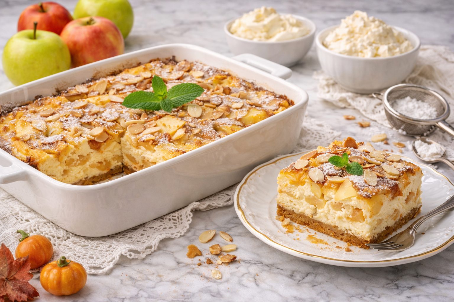 Запеканка яблочная с маскарпоне и рикоттой