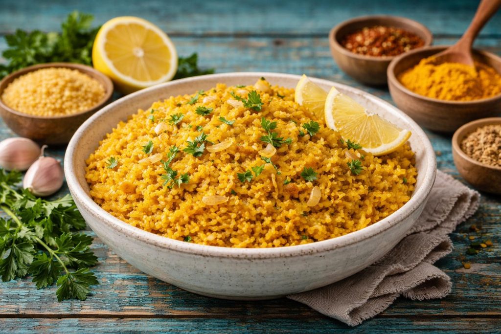 Булгур с луком и куркумой при диете