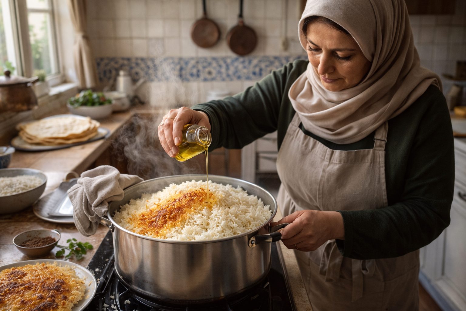 Chelo с оливковым маслом — классический персидский белый рис