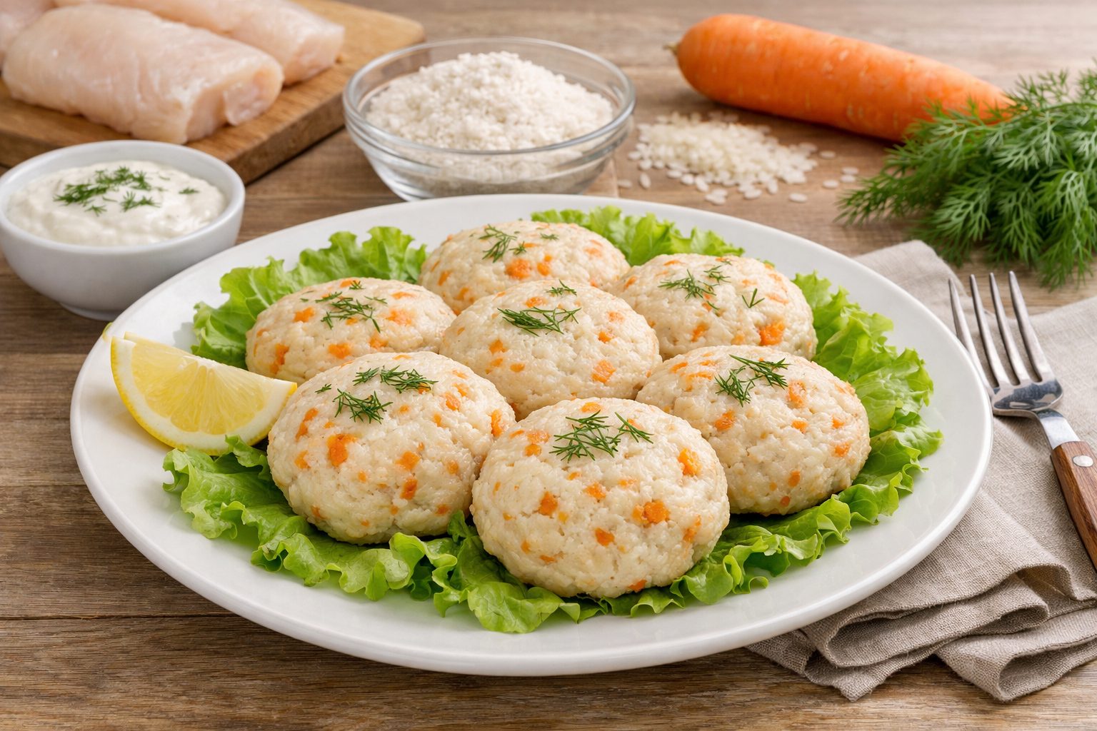 Паровые диетические котлеты из трески с морковью и рисовой мукой