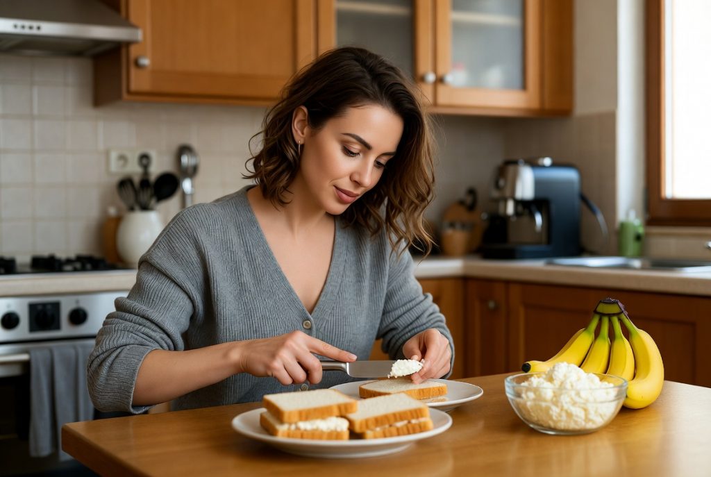 Сладкие бутерброды с рикоттой и бананом
